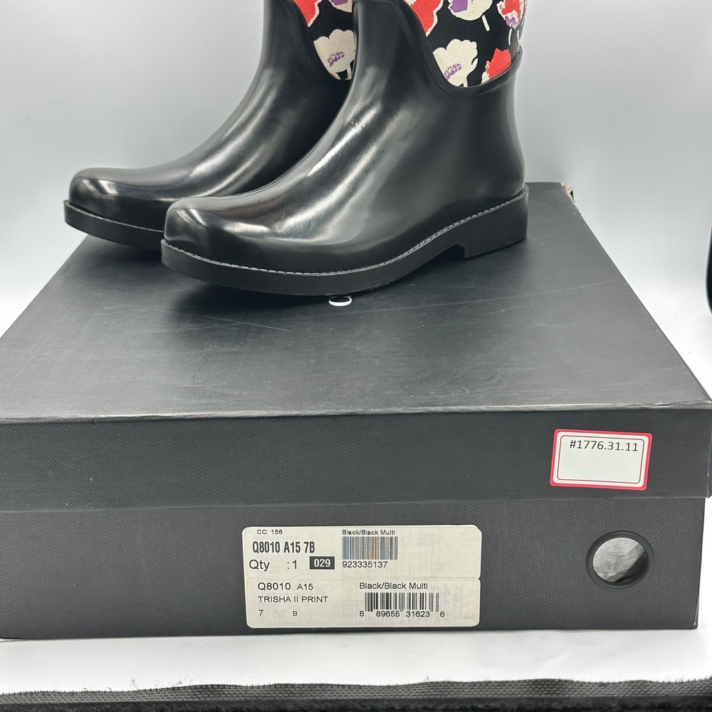 Coach Trisha II Print Rain Boots Black Floral Buckle Accent Size 7B - Picture 4 of 15